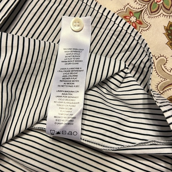 FRAME DENIM Ruched Puff Sleeve Shirt Blouse White with Black Stripes - Picture 10 of 12